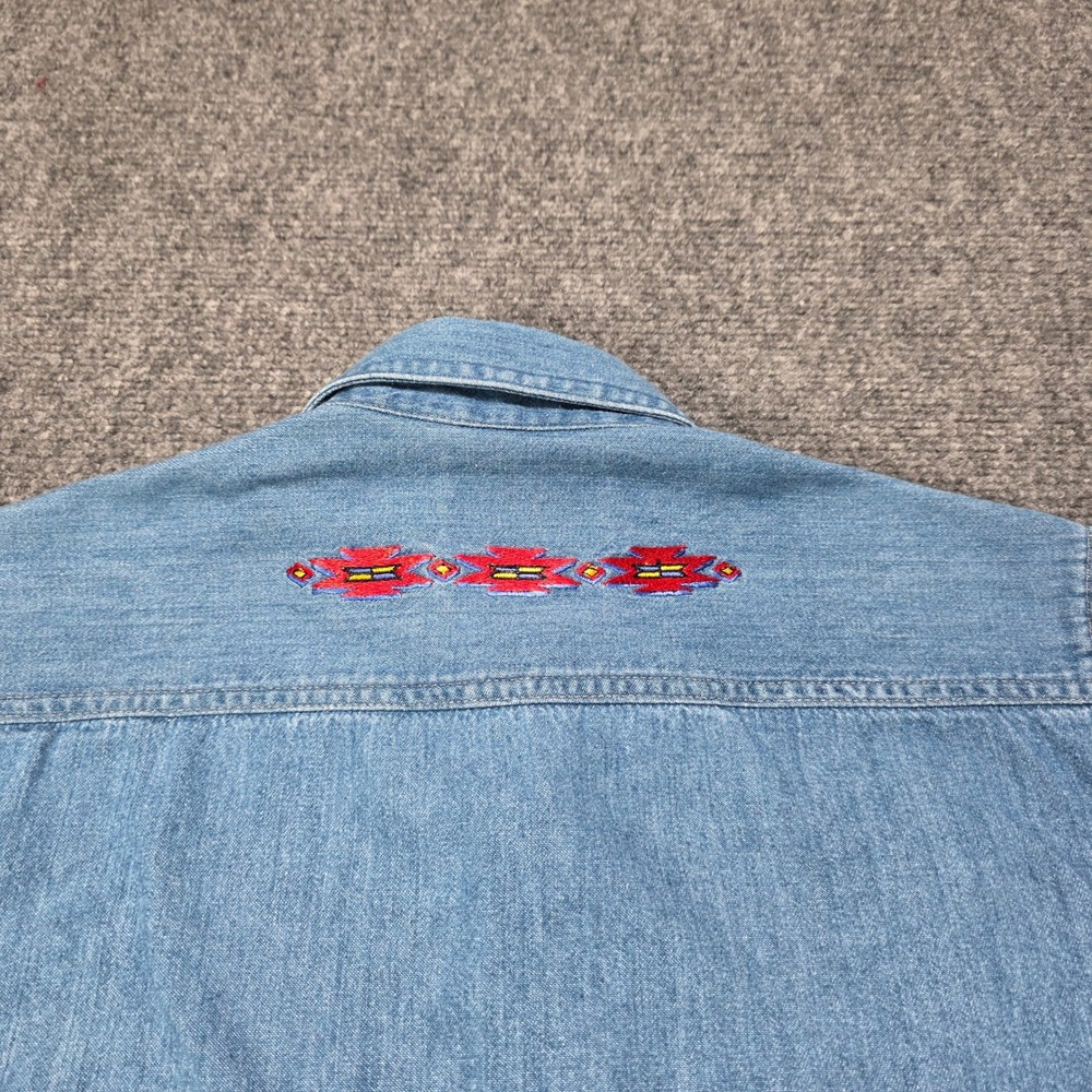Vintage‎ MWG Denim Shirt Mens L Southwestern Embroidered Blue Jean Button Down - Picture 6 of 6